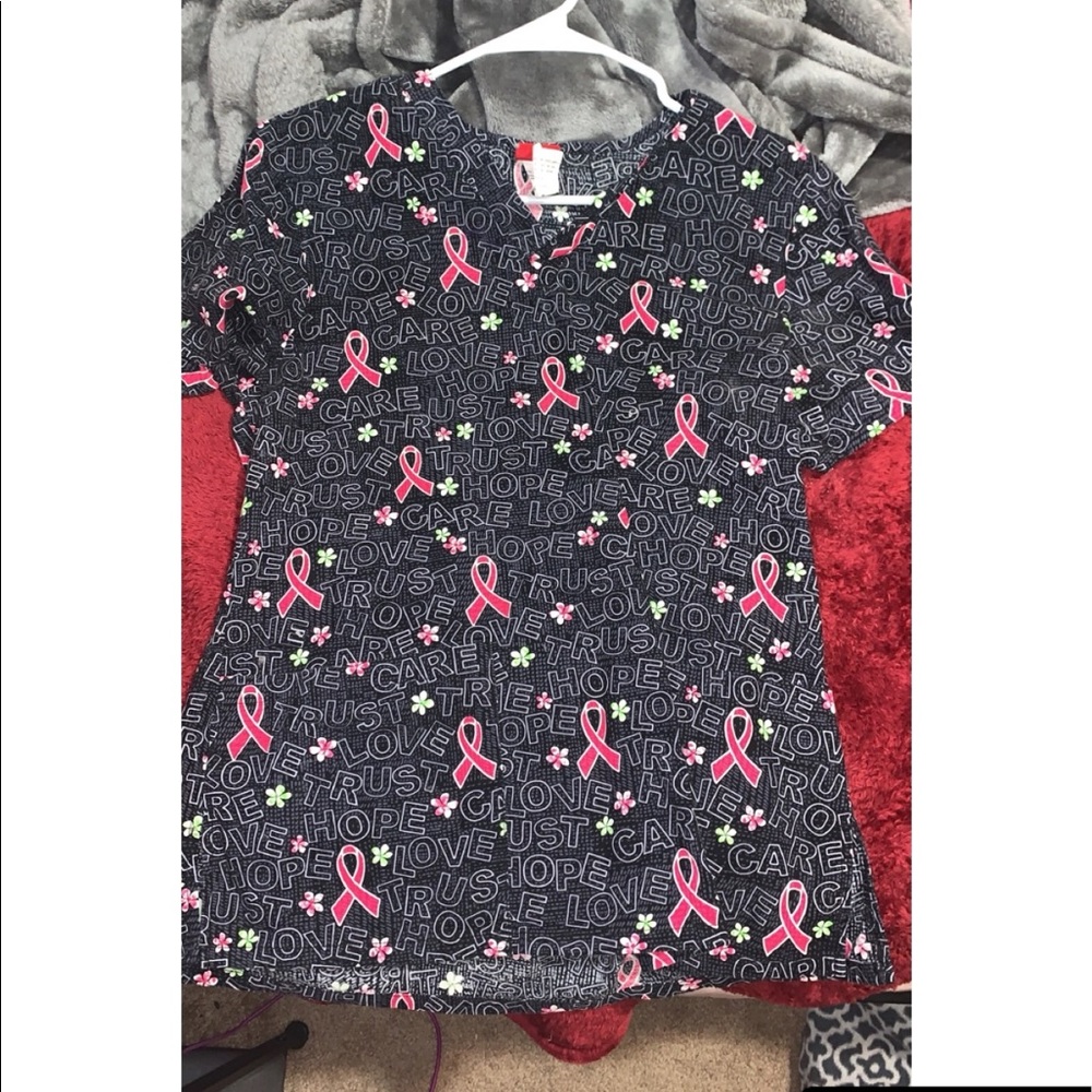Grey and pink cancer awareness scrub top